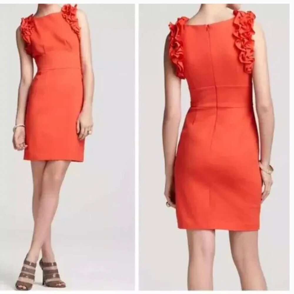 Trina Turk Mina Ruffle Ponte Knit Dress Red Orange